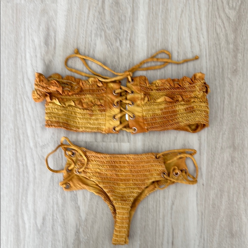 Blue Life Lace-Up Off the Shoulder Bikini Set